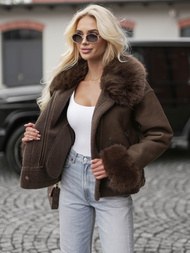 Női bőrdzseki csokoládé OZONEE JS/61M8505/84Z