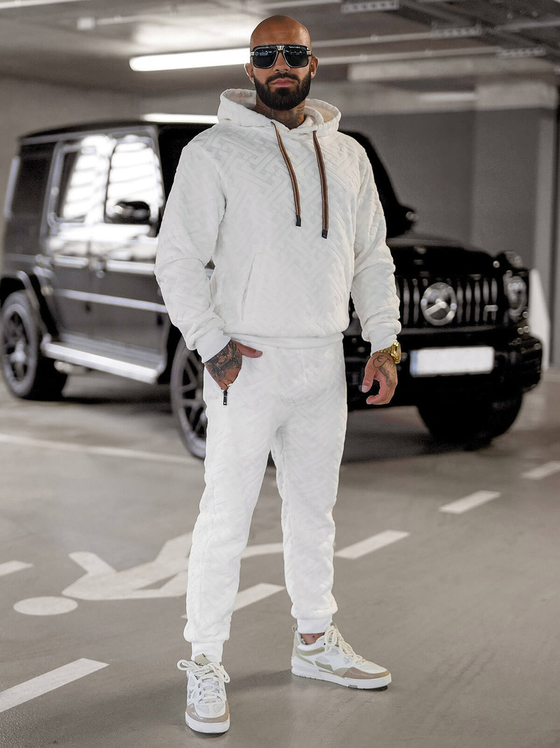 Férfi melegítő szett velúr fehér OZONEE O/3C390