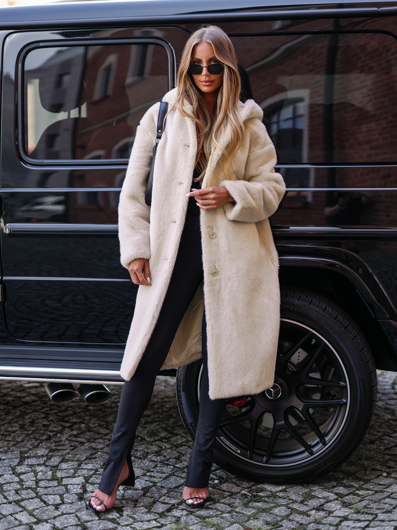 Női szőrme téli kabát bézs OZONEE JS/11Z8250