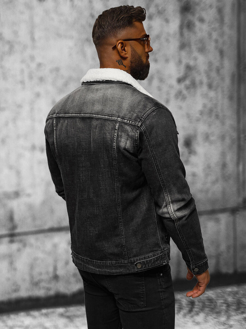 Férfi farmer dzseki SHERPA fekete OZONEE NB/MJ516NZ