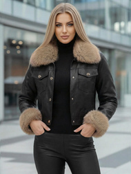 Női bőrdzseki fekete-bézs OZONEE JS/61M8513/392B