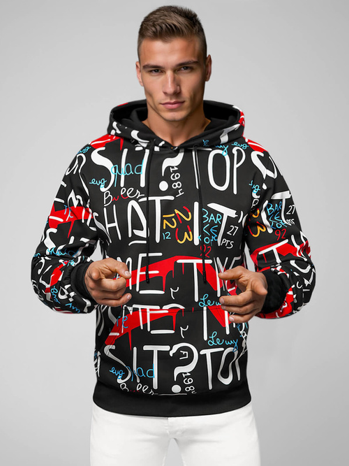 Férfi kapucnis pulóver fekete OZONEE JS/8B1233/3Z