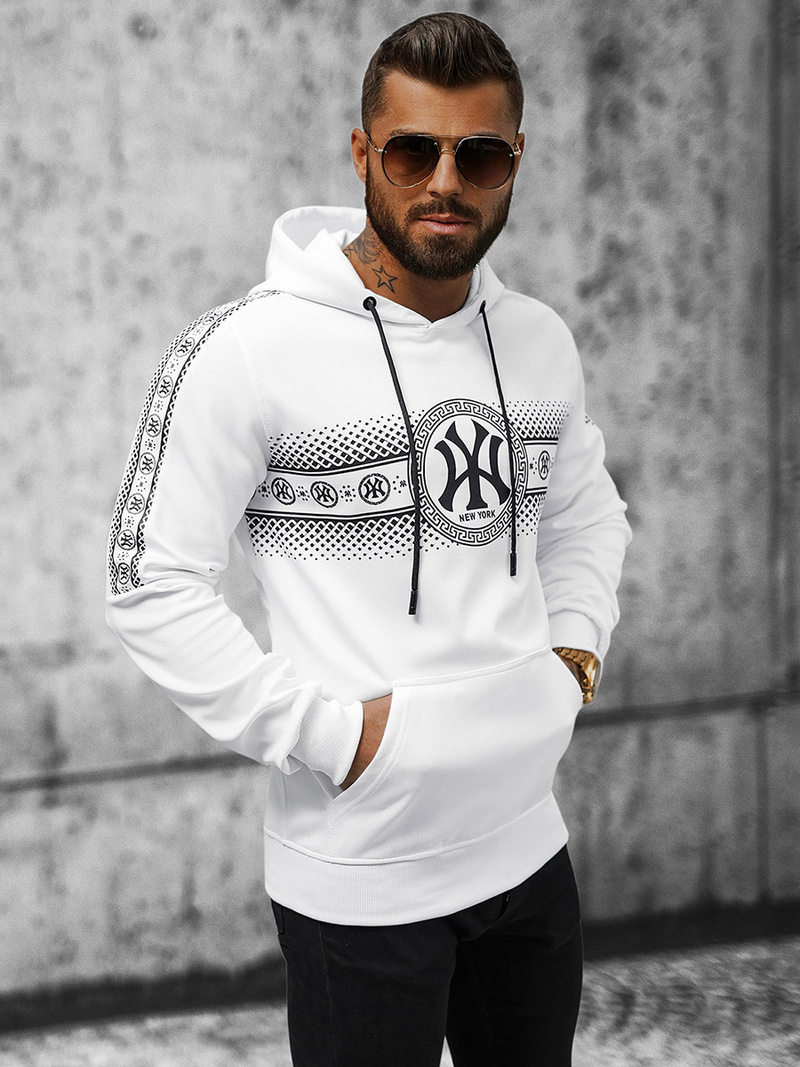 Férfi kapucnis pulóver fehér OZONEE JS/8B1100/1