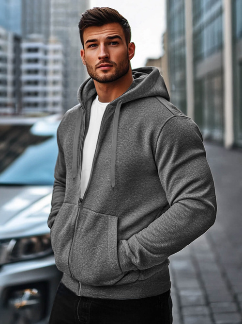 Férfi kapucnis pulóver sötét-szürke OZONEE JS/2008Z