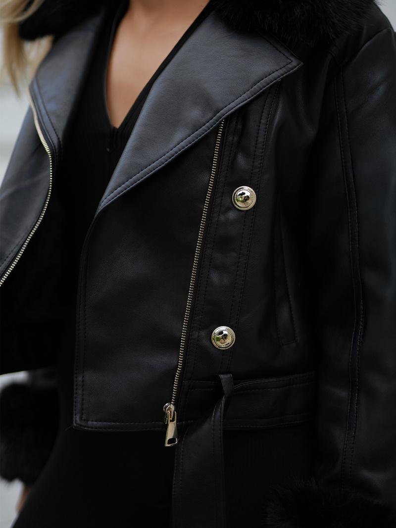 Női bőrdzseki fekete OZONEE JS/61M8512/392A