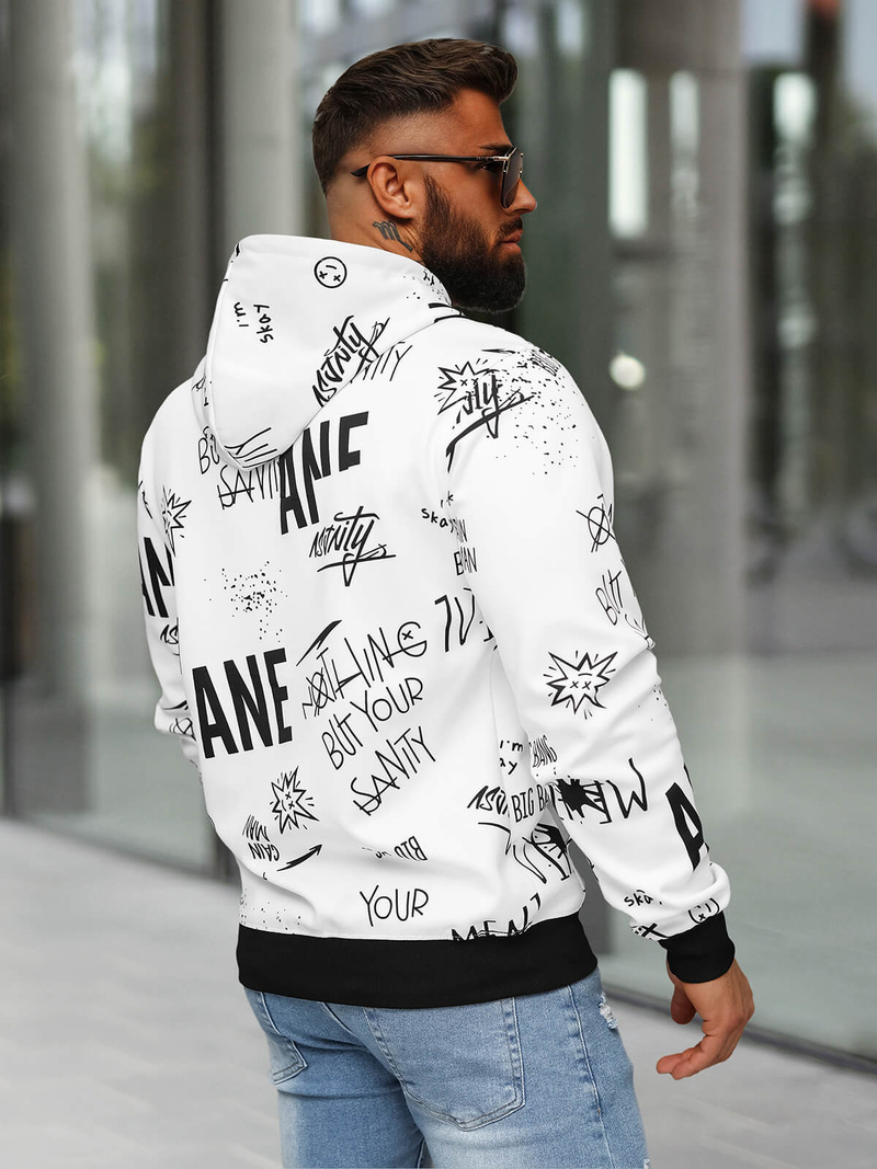 Férfi kapucnis pulóver fehér OZONEE JS/8B1229/1