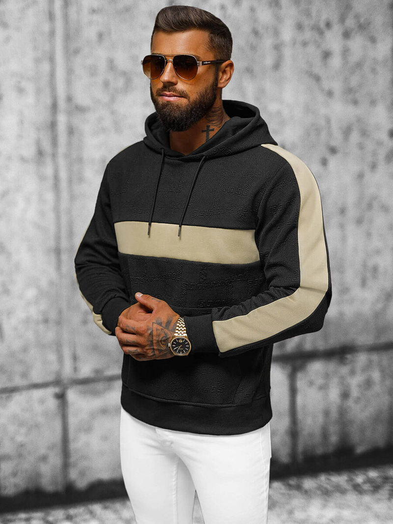 Férfi kapucnis felső fekete OZONEE JS/3B565