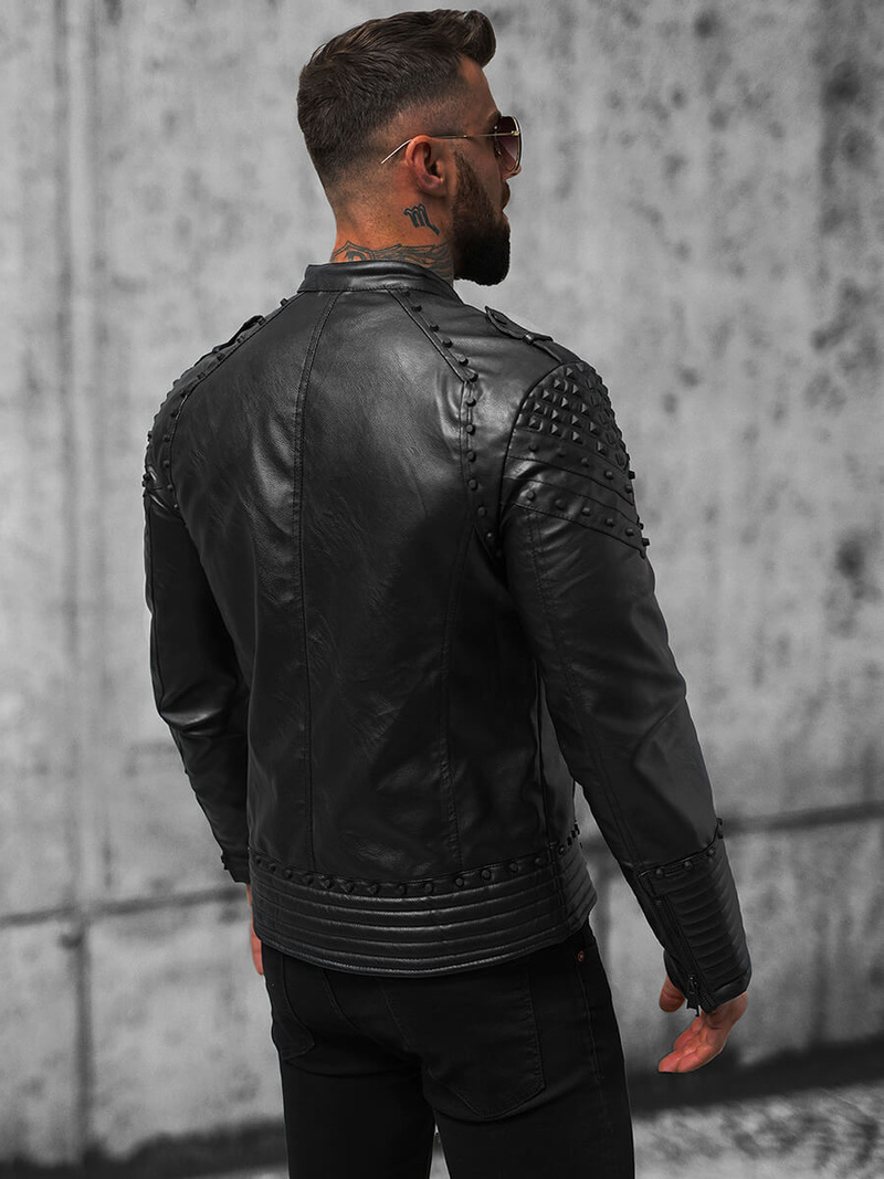 Férfi bőrdzseki fekete OZONEE O/8901