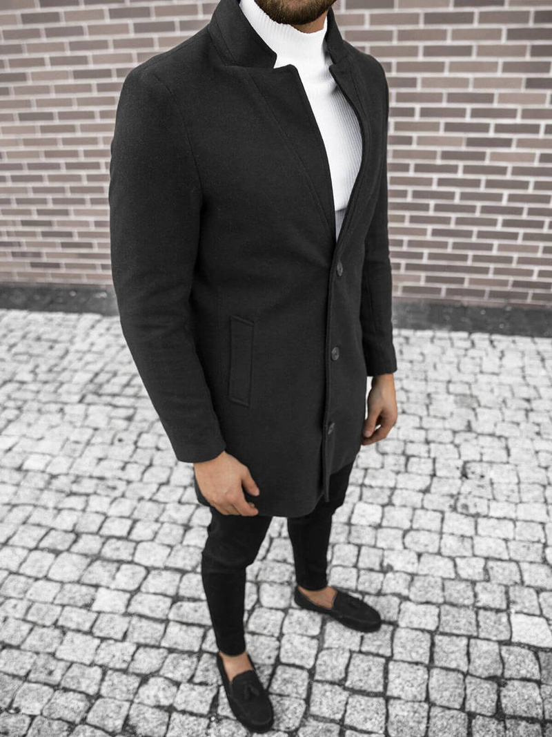 Férfi szövetkabát fekete OZONEE O/5628