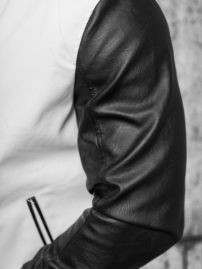 Férfi bőrdzseki fehér–fekete OZONEE JS/11Z8068