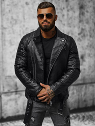 Férfi bőrdzseki fekete OZONEE JS/11Z8005Z