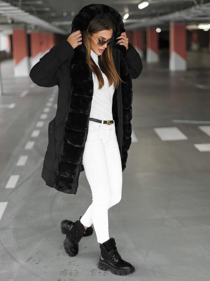 Női téli kabát fekete OZONEE JS/5M3158/392Z