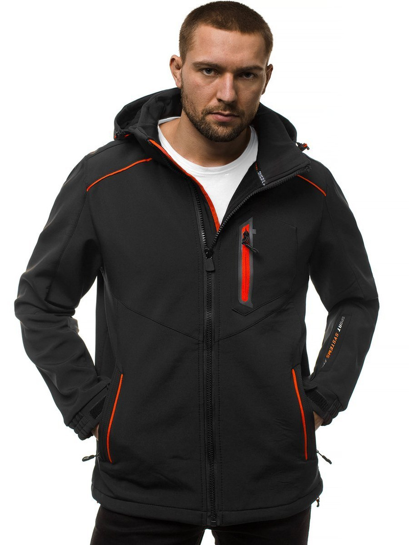 Férfi kapucnis softshell kabát fekete-narancs OZONEE GE/12259Z