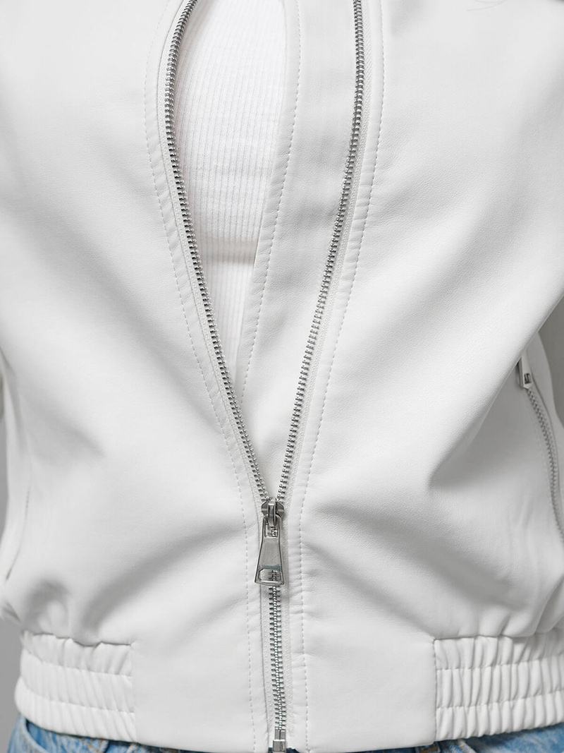 Női Bőrdzseki Fehér OZONEE O/G116