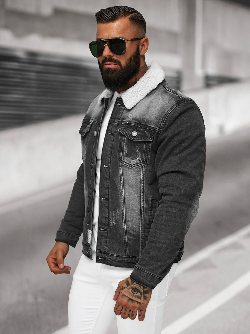 Férfi farmer dzseki SHERPA fekete OZONEE NB/MJ513N