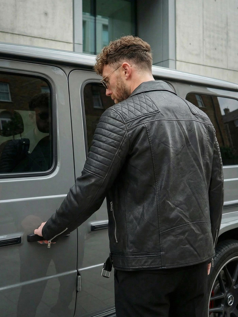 Férfi bőrdzseki fekete OZONEE JS/11Z8069