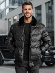 Férfi téli bőrkabát fekete OZONEE O/M795Z