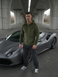 Férfi velúr kapucnis pulóver khaki OZONEE JS/8B1168/29Z