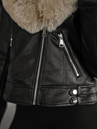 Női bőrdzseki fekete-bézs OZONEE JS/61M8508/392B