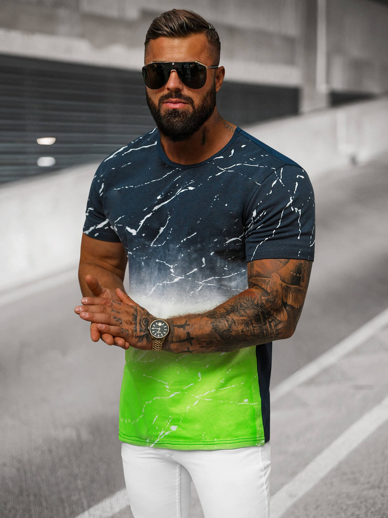 Férfi póló sötétkék zöld OZONEE JS/S119/153