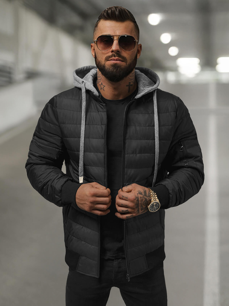 Férfi kabát fekete OZONEE JS/8M985/392