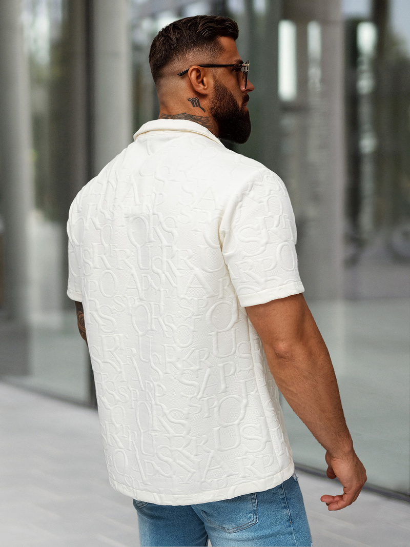 Férfi ing rövid ujjal ecru OZONEE O/B2256