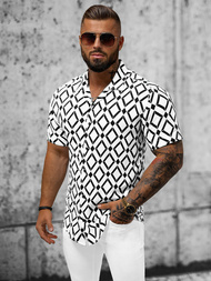 Férfi ing rövid ujjal fehér–fekete OZONEE E/1400/139Z