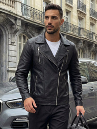 Férfi bőrdzseki fekete OZONEE JS/11Z8067Z