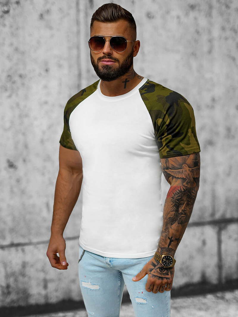 Férfi póló Fehér-Terepmintás OZONEE JS/8T82/2Z