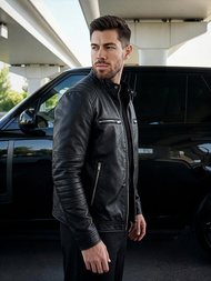 Férfi bőrdzseki fekete OZONEE JS/11Z8066