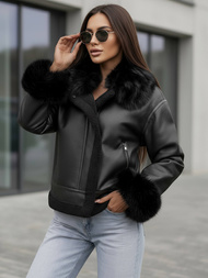 Női bőrdzseki fekete OZONEE JS/61M8505/392Z