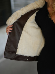 Női bőrdzseki csokoládé OZONEE JS/61M8508/158