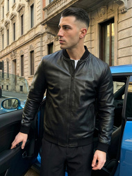 Férfi bőrdzseki fekete OZONEE JS/11Z8105Z