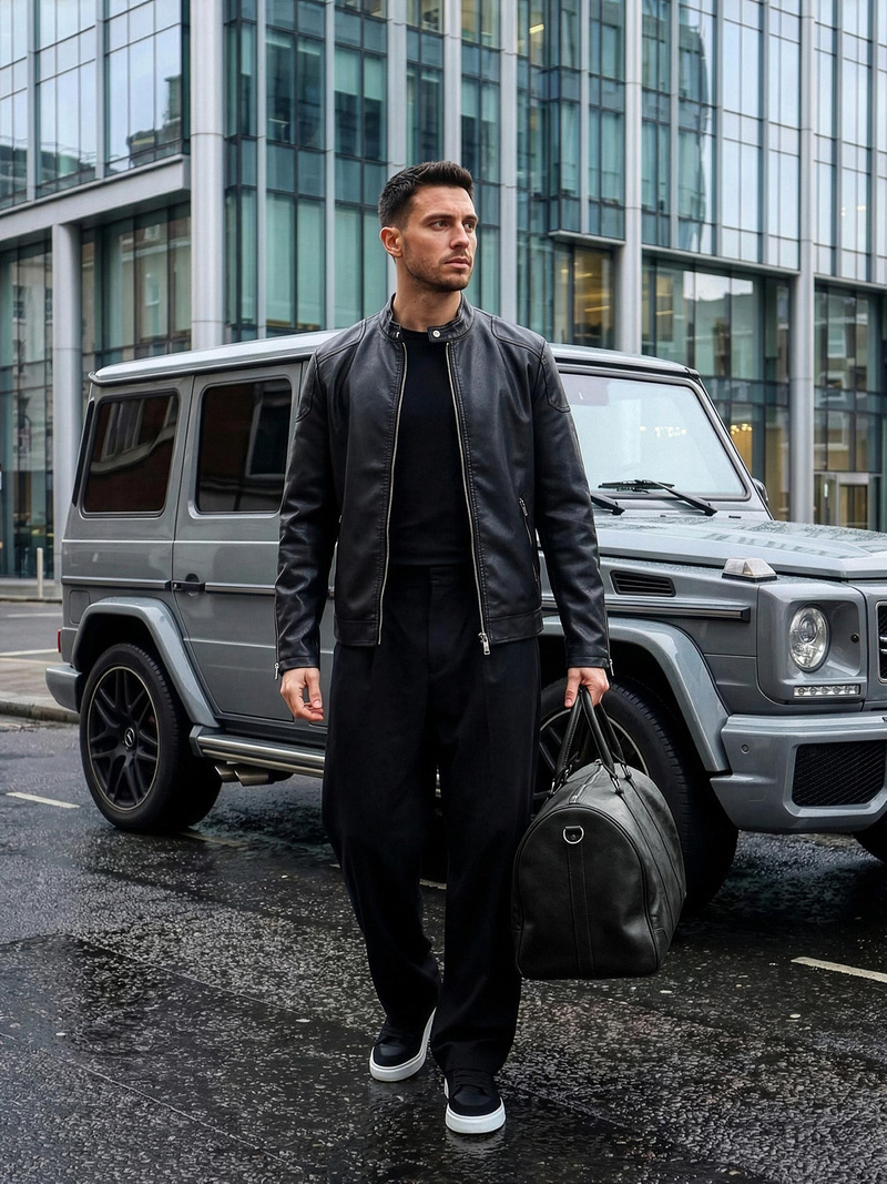 Férfi bőrdzseki fekete OZONEE JS/11Z8027