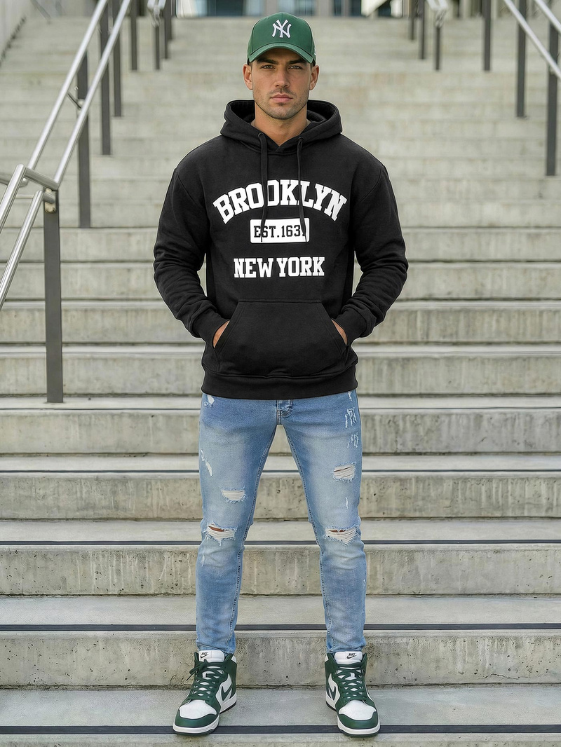 Férfi kapucnis felső fekete OZONEE JS/8B1767/3Z