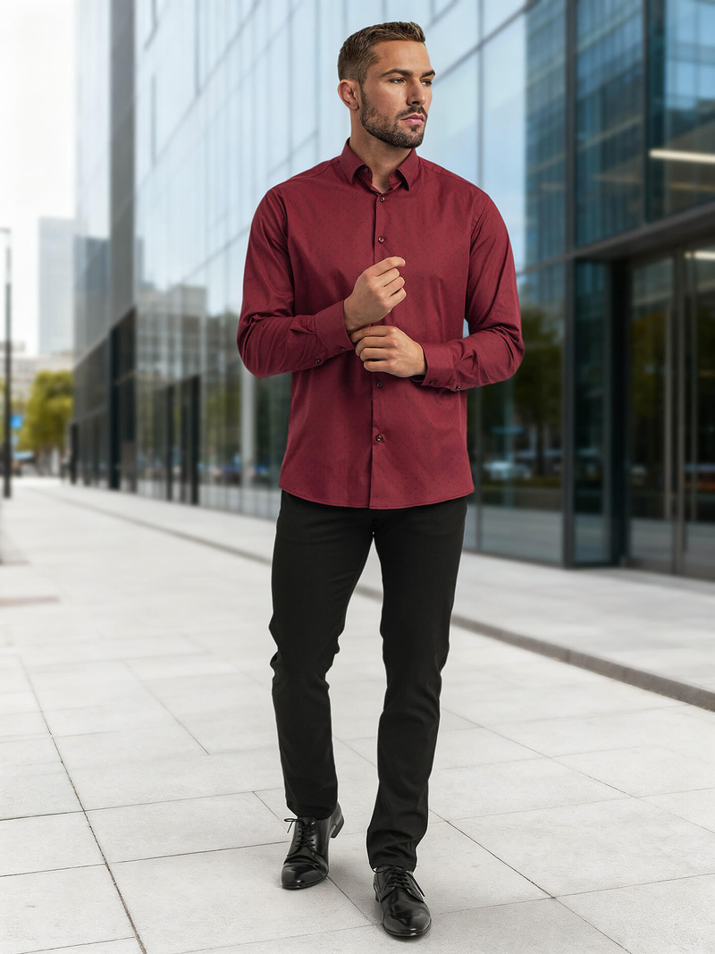 Férfi Ing Bordó OZONEE V/V182