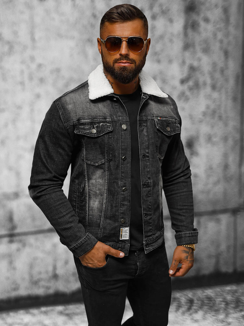 Férfi farmer dzseki SHERPA fekete OZONEE NB/MJ516NZ