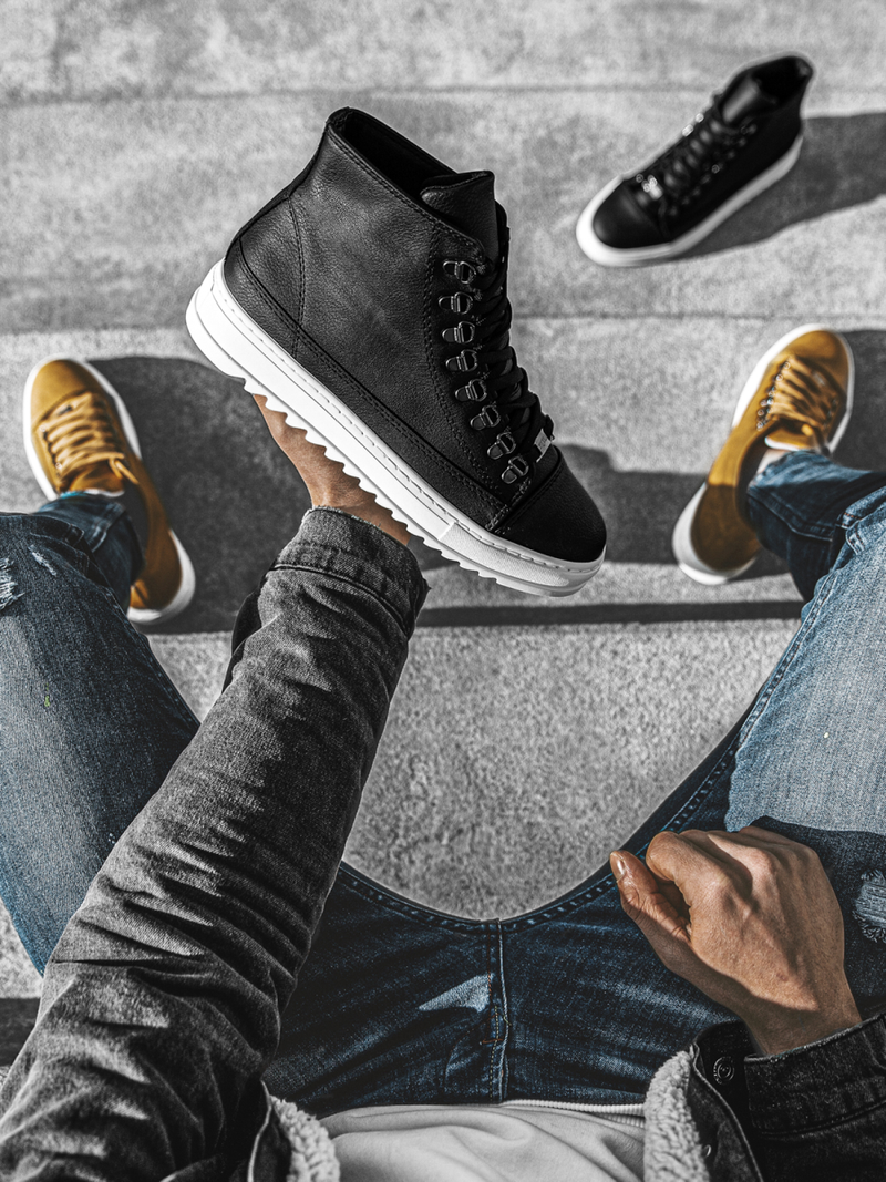 Férfi magasszárú sneakersek Fekete-fehér OZONEE W/034