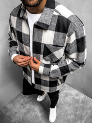 Férfi kockás ing kabát fekete-fehér OZONEE O/DR2021