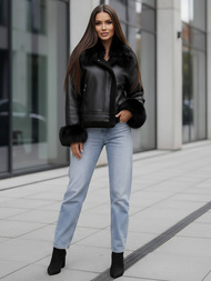 Női bőrdzseki fekete OZONEE JS/61M8505/392Z