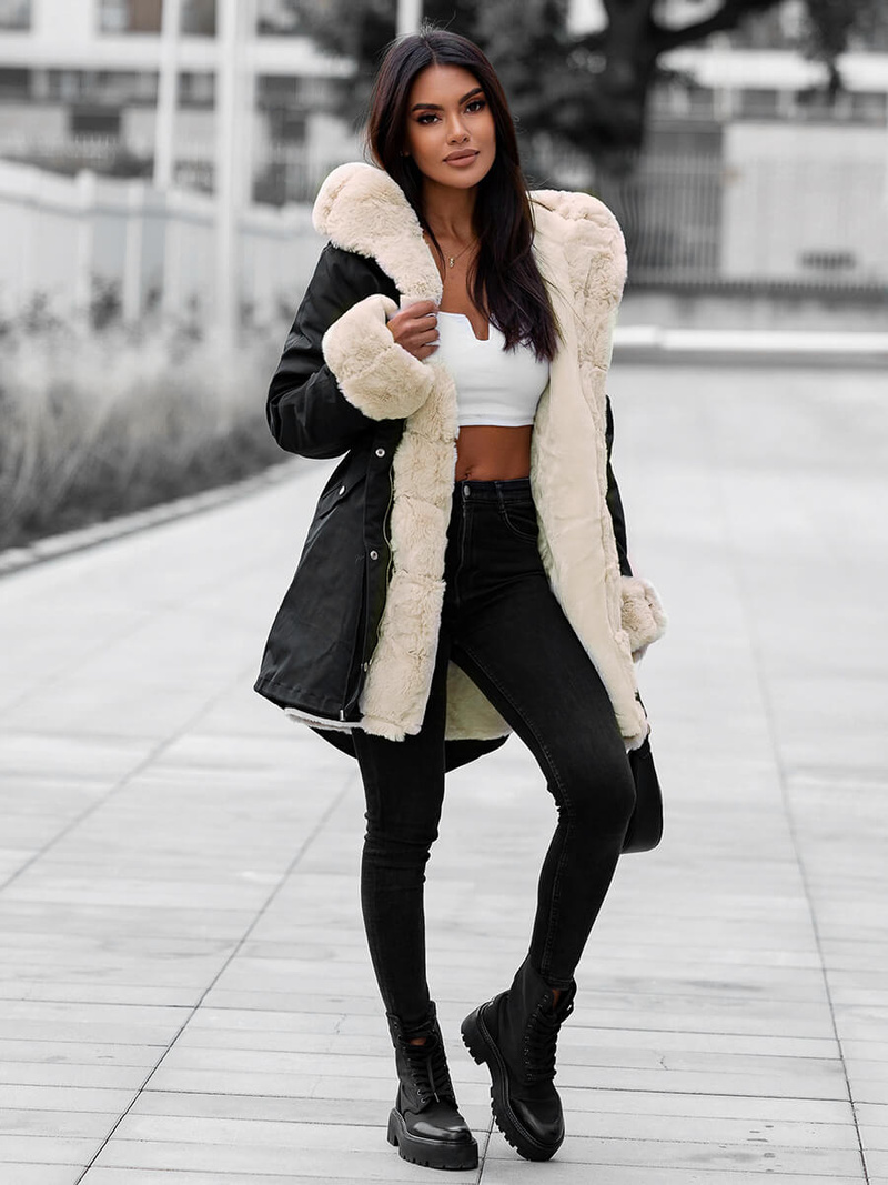 Női téli kabát Fekete OZONEE JS/M763/392Z