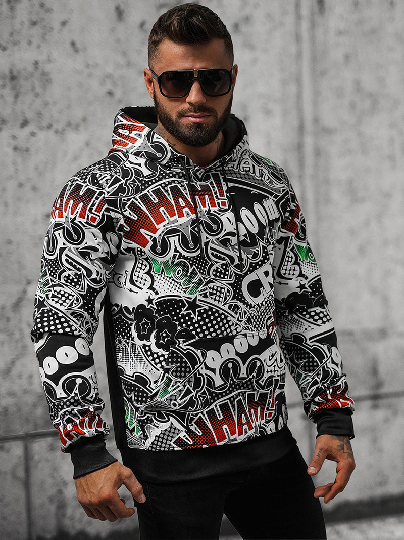 Férfi kapucnis pulóver fekete OZONEE O/B270