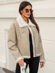 Női Bőrdzseki Bézs OZONEE JS/11Z8178