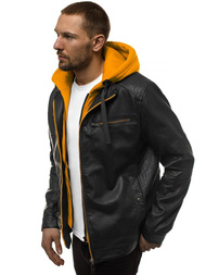 Férfi bőrdzseki fekete-sárga OZONEE N/6129Z