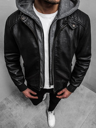 Férfi bőrdzseki fekete OZONEE RF/HK01Z