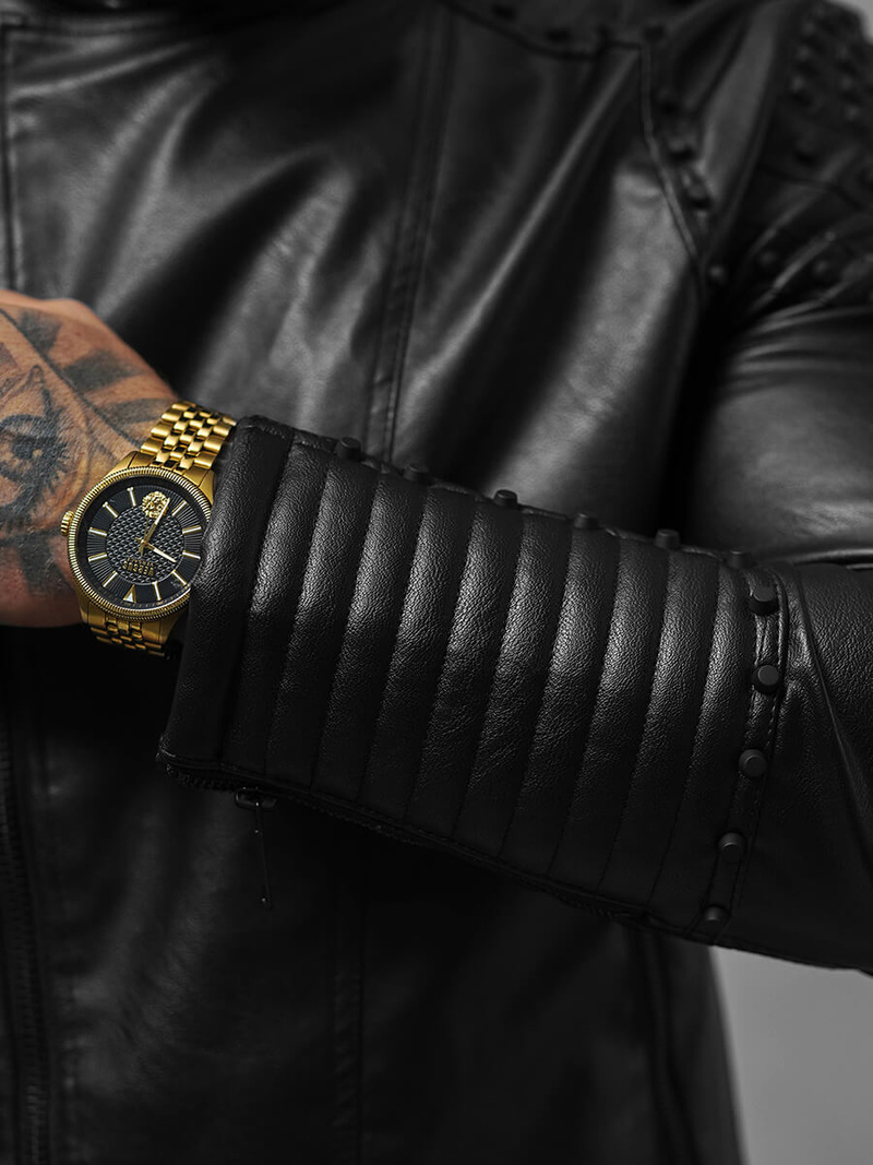 Férfi bőrdzseki fekete OZONEE O/8901