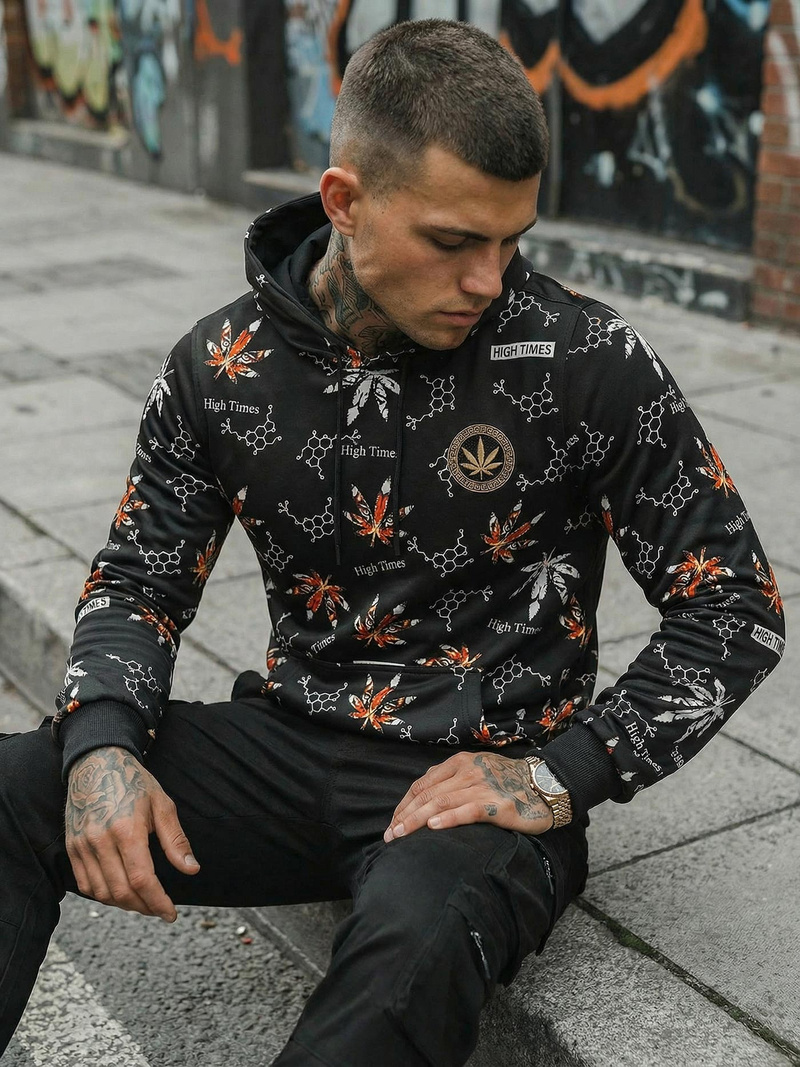 Férfi kapucnis pulóver fekete OZONEE O/B266Z