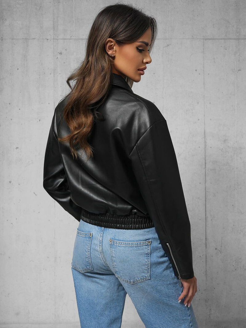 Női Bőrdzseki Fekete OZONEE O/G116