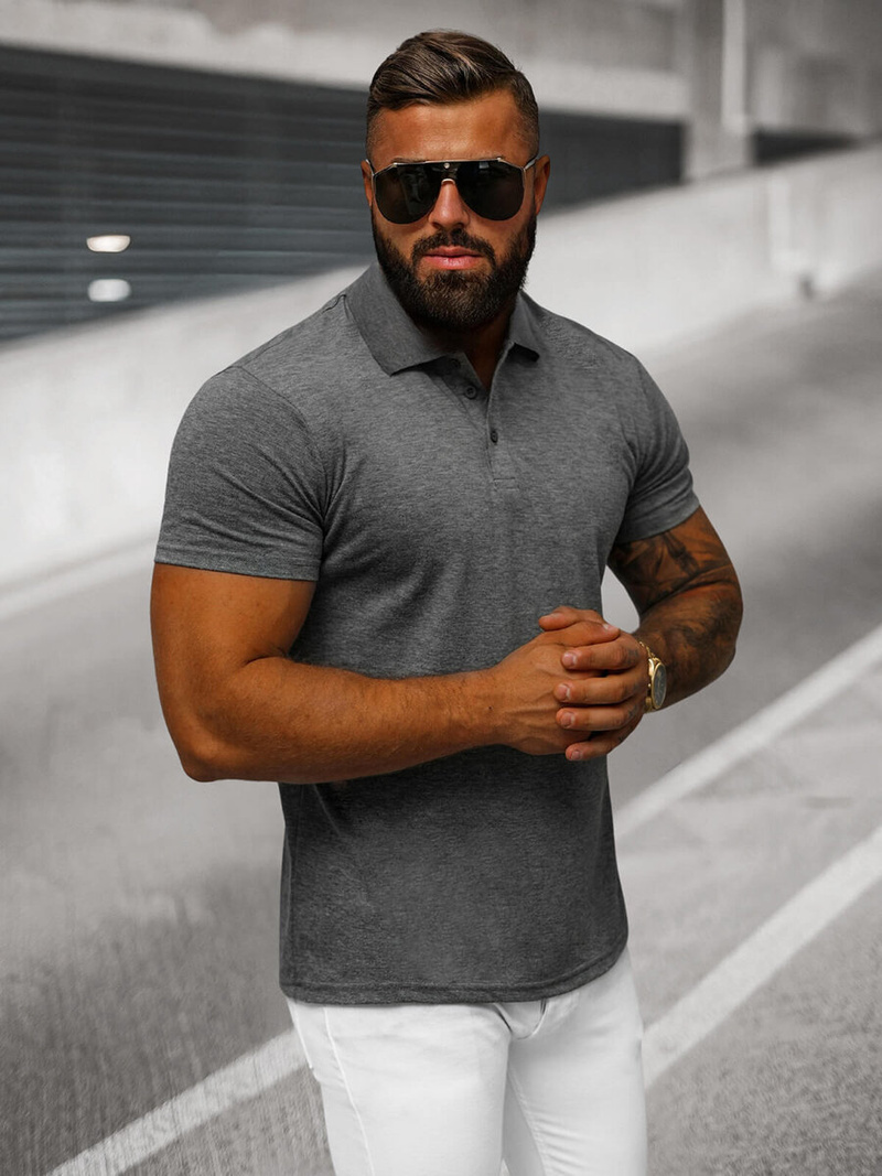 Férfi galléros póló grafit OZONEE JS/8T80/5Z