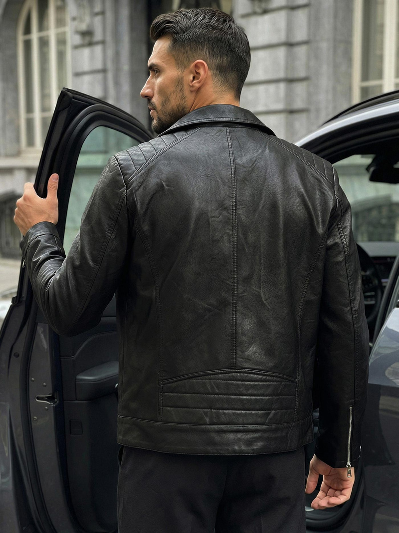 Férfi bőrdzseki fekete OZONEE JS/11Z8067Z